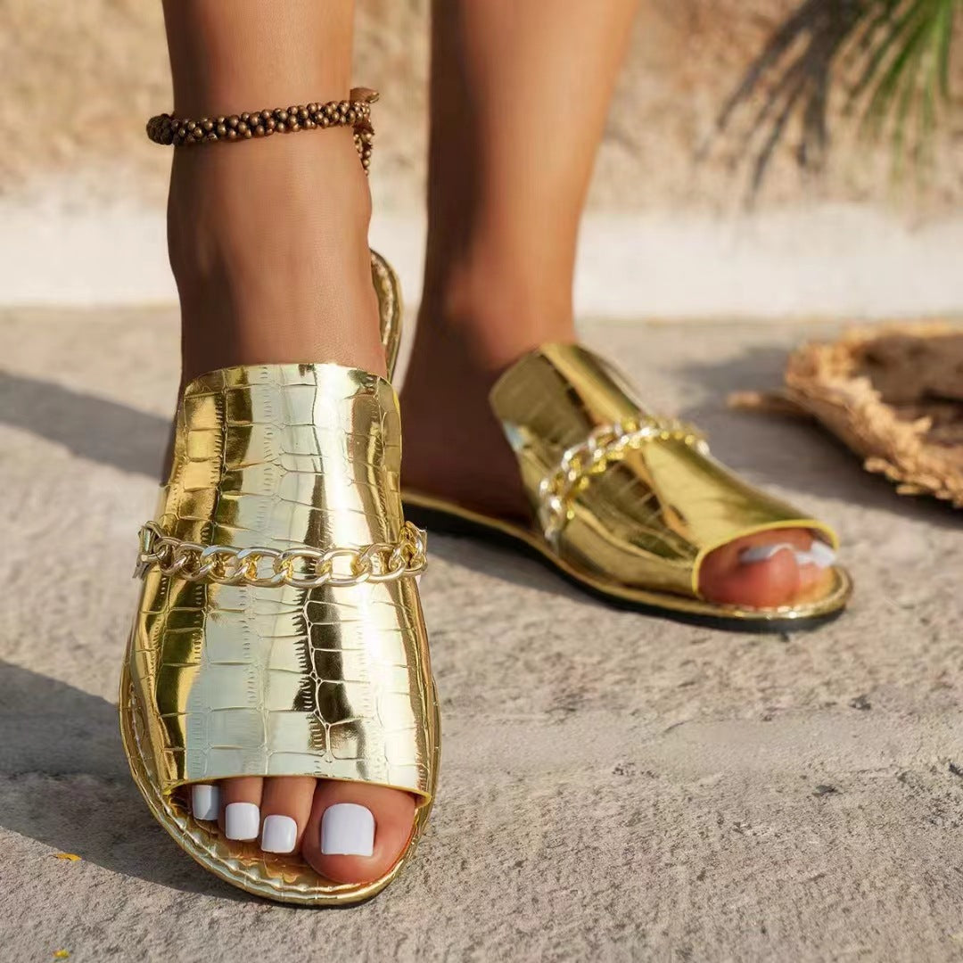 Sandalias Planas de Playa con Detalles de Cadena