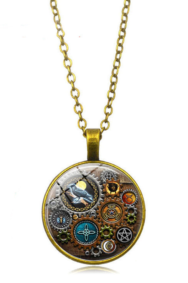 Collar Steampunk con Gema y Reloj Mecánico