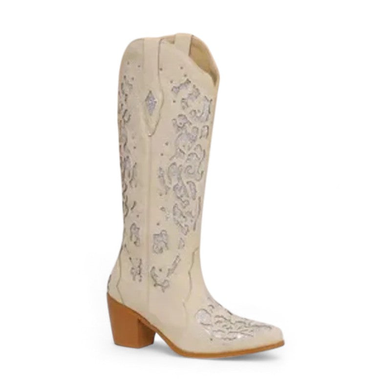 Gaby - Bota Campera Cowboy Retro con Cristales Brillantes para Mujer