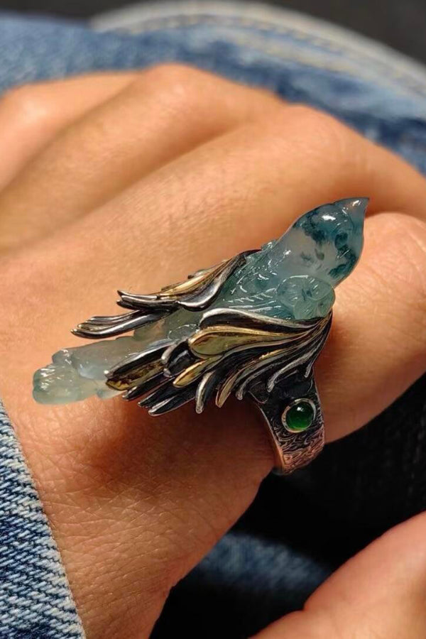 Anillo Abierto de Lujo con Forma de Pájaro Estilo Chino