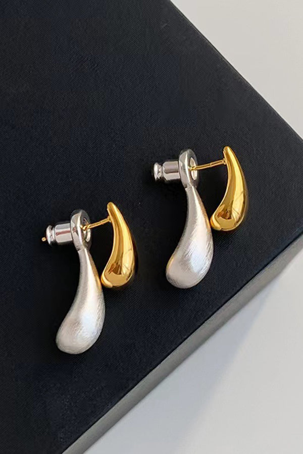 Pendientes de Botón en Forma de Lágrima Bicolor Estilo Francés