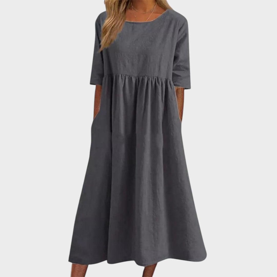 Lucia | Round neck cotton dress with waist detail
