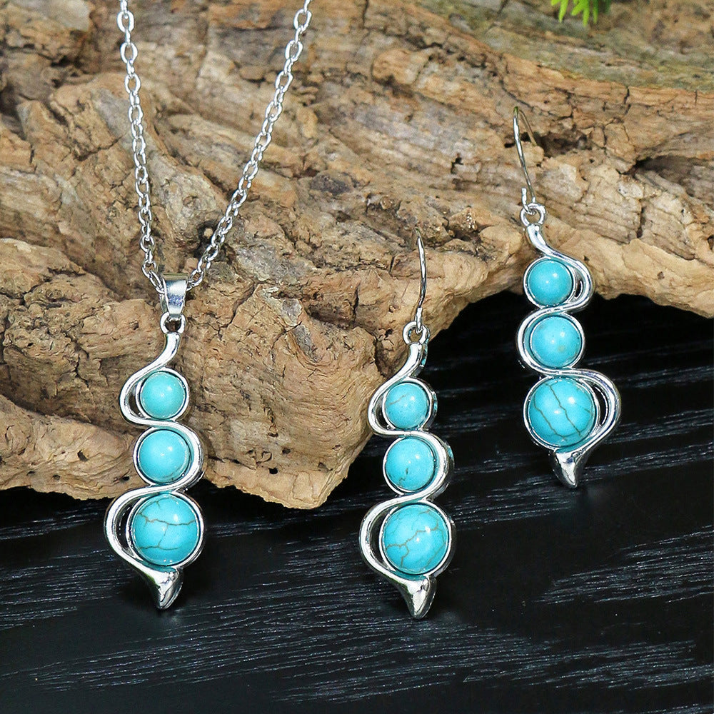 Conjunto de Pendientes y Collar Étnico Vintage con Turquesa y Diamantes