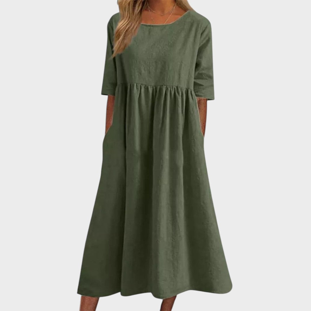 Lucia | Round neck cotton dress with waist detail