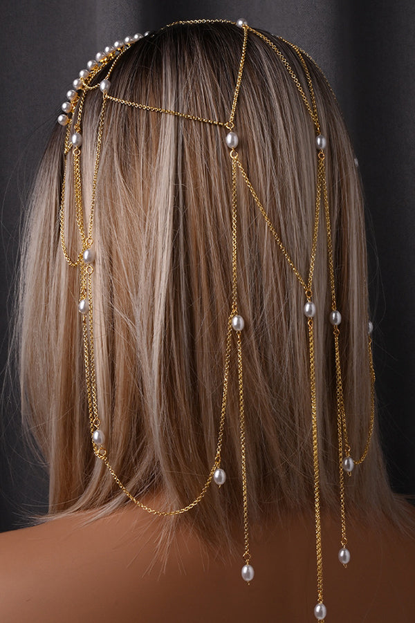 Diadema de Malla con Perlas y Borlas
