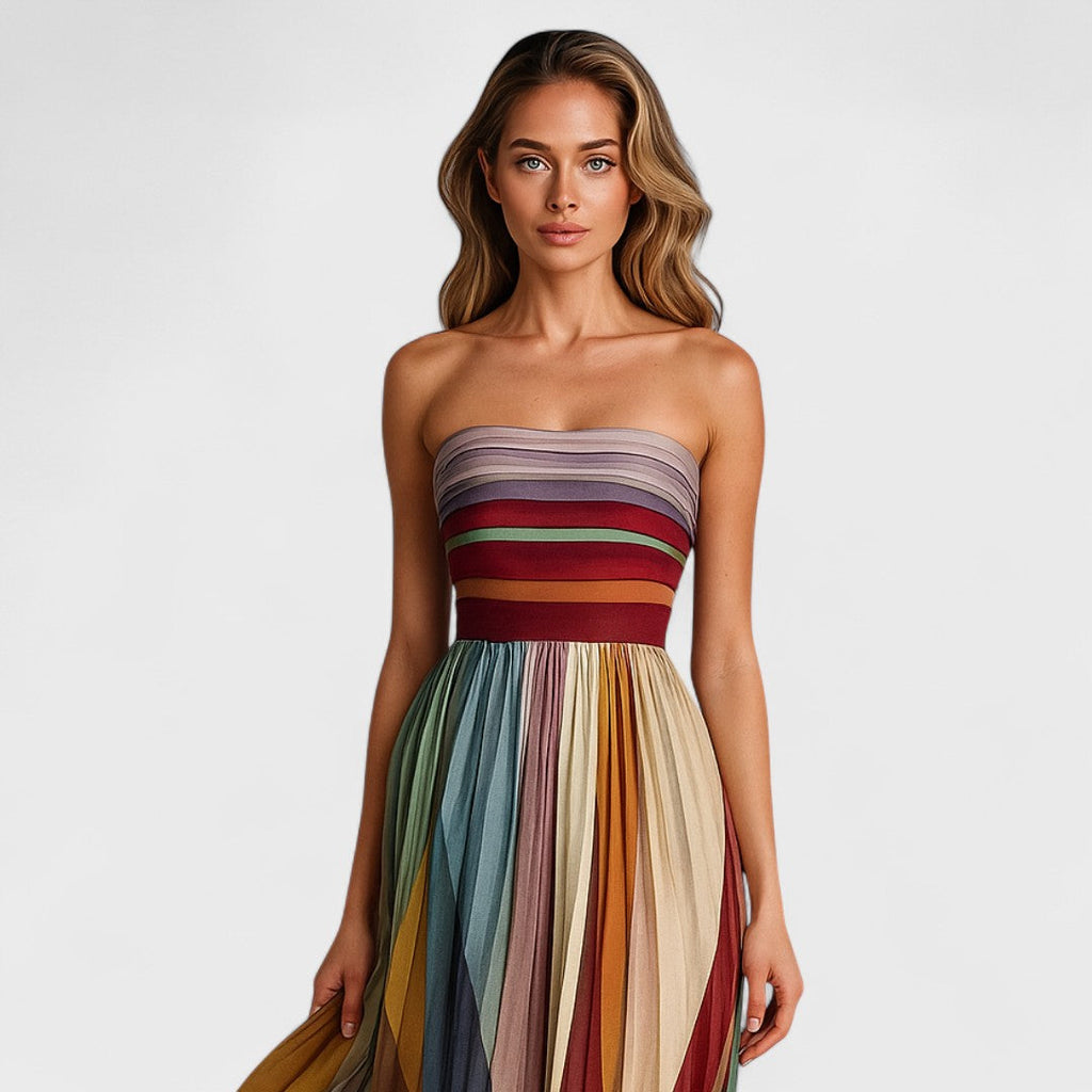 Renata | Vestido Maxi sin Mangas con Rayas Multicolor