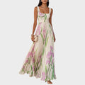 Luxe | Vestido largo plisado con escote cuadrado y flores de gasa - OSMARA Fashion