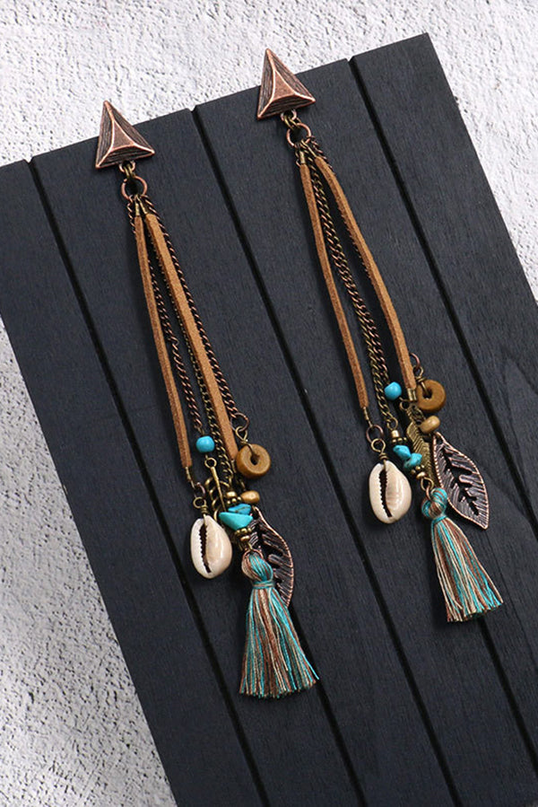 Pendientes Retro de Hoja y Concha con Borla Larga
