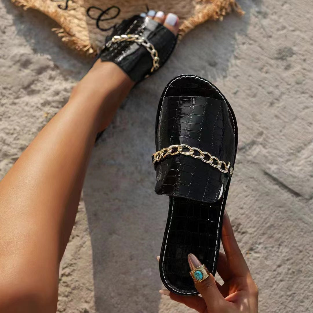 Sandalias Planas de Playa con Detalles de Cadena