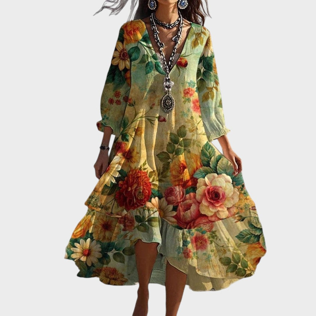 Sophie | Robe Boho Vintage Fleurie Col V