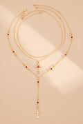 Collar de Varias Capas con Cadena de Cruz y Diamantes