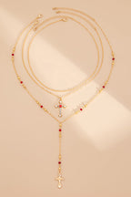 Collar de Varias Capas con Cadena de Cruz y Diamantes