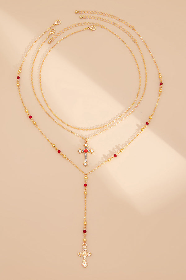 Collar de Varias Capas con Cadena de Cruz y Diamantes