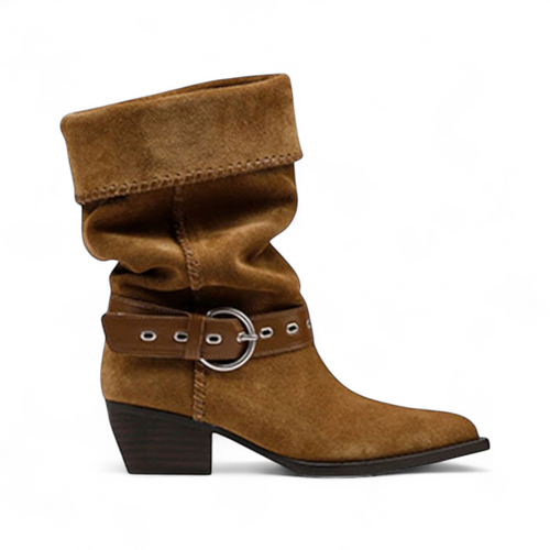 Ada - Bota Campera Botín de Caña Ancha con Hebilla para Mujer