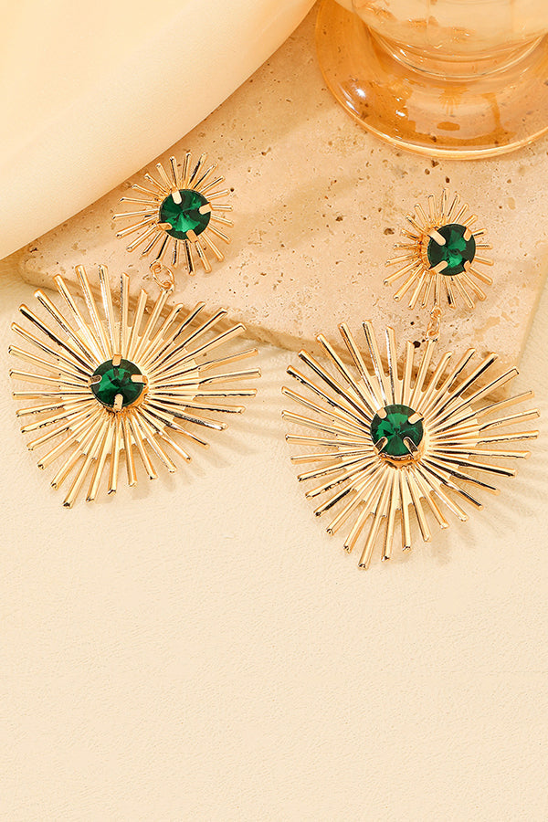 Pendientes de Metal con Línea de Brillantes Verde Esmeralda