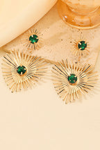 Pendientes de Metal con Línea de Brillantes Verde Esmeralda