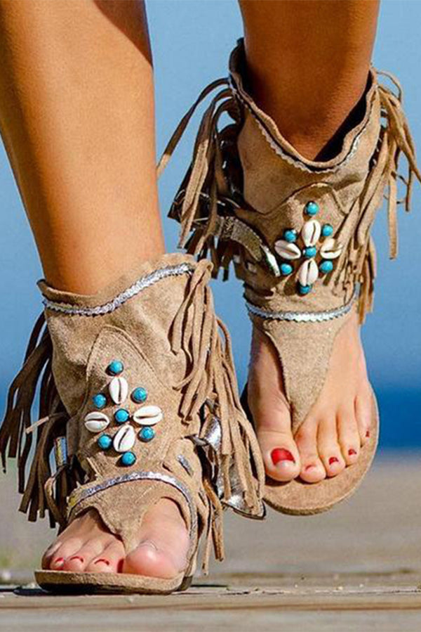 Sandalias de Playa Retro con Borlas Estilo Romano