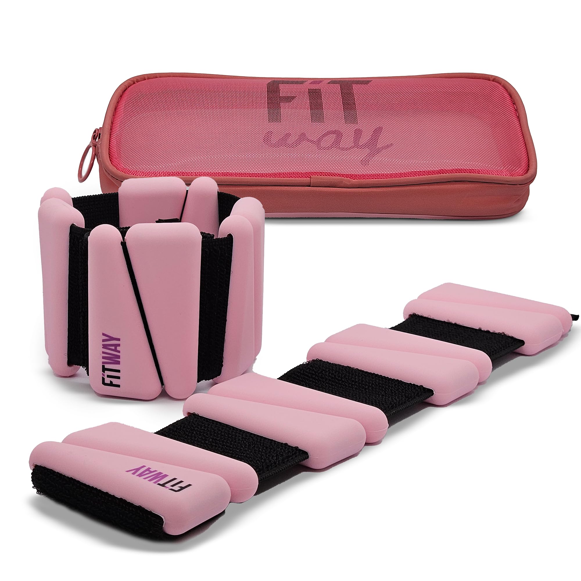 FITWAY | 1 par 2 lb | Pesas ajustables de silicona para tobillos y muñecas | Pesas para mujeres - Pesas para hombres | Pesas de 2 lb | Adecuadas para yoga, danza y pilates | Silicona resistente al agua (rosado)