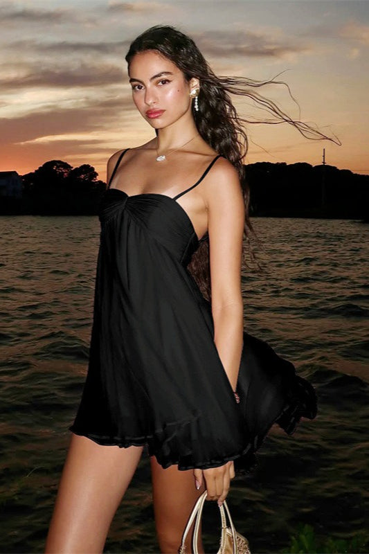 Vestido mini de gasa Mireille con hombros descubiertos