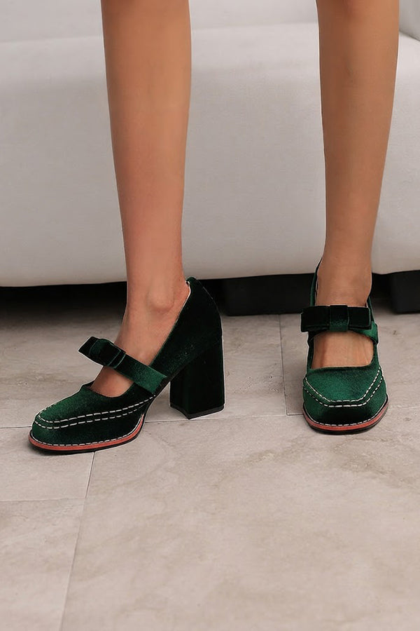 Zapatos de Tacón de Puntera Cuadrada con Lazo