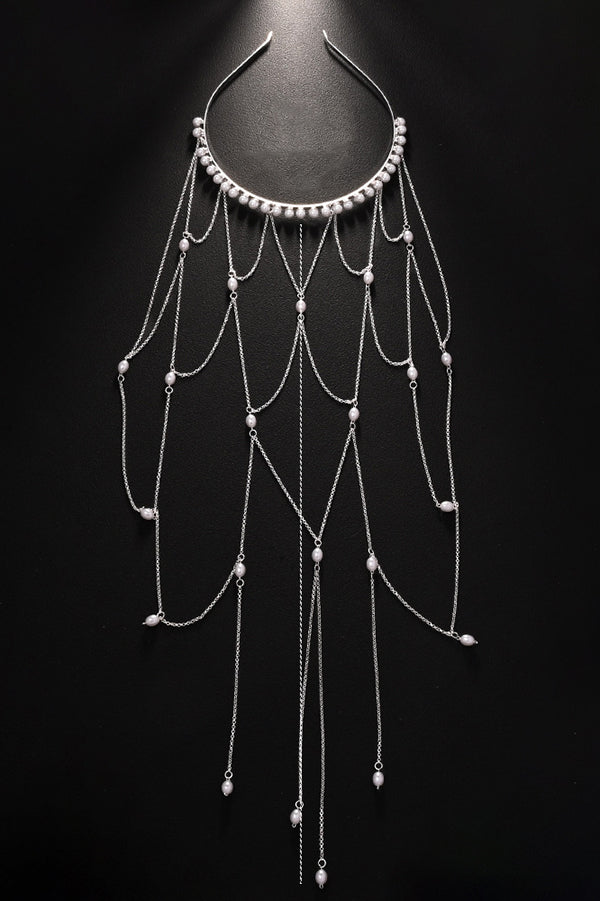 Diadema de Malla con Perlas y Borlas