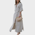 Jeanette | Long Linen Dress With V-Neck