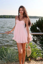Vestido mini de gasa Mireille con hombros descubiertos