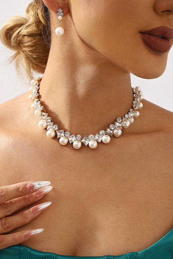 Set de Joyería Collar Barroco de Aleación y Pendientes de Perlas