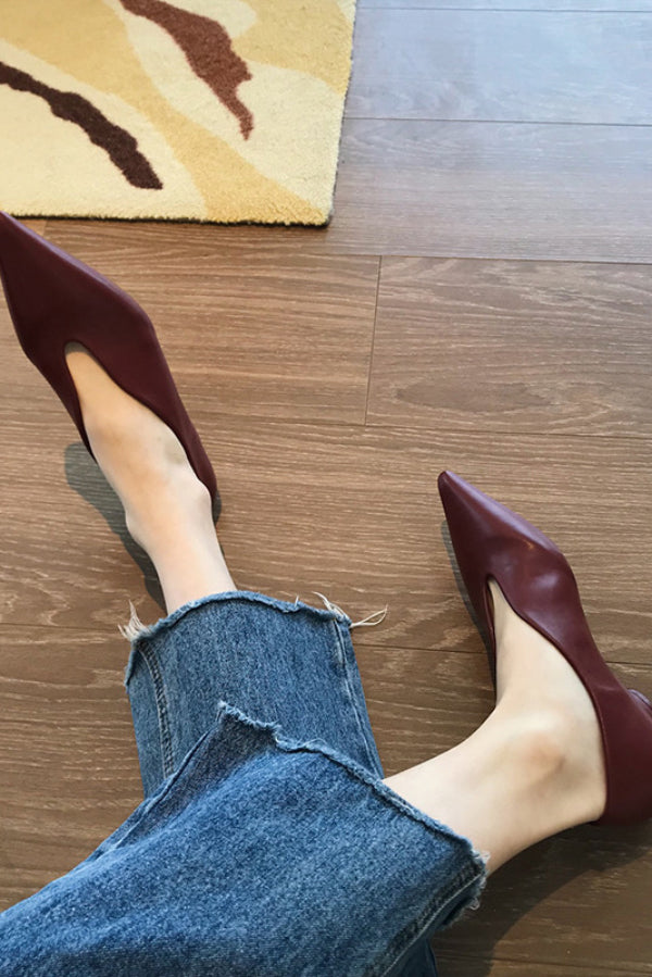 Zapatos Planos Retro de Puntera Fina y Escote Bajo