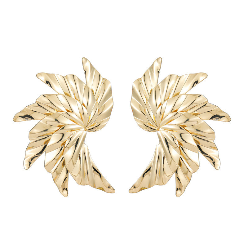 Pendientes de Hoja en Espiral Chapados en Oro
