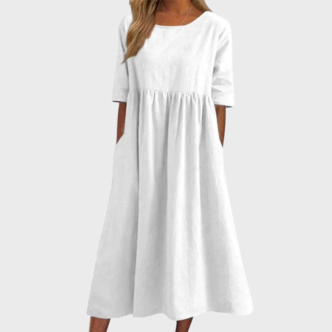 Lucia | Round neck cotton dress with waist detail