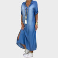 Lea | Vestido Largo Efecto Denim Con Abertura Lateral