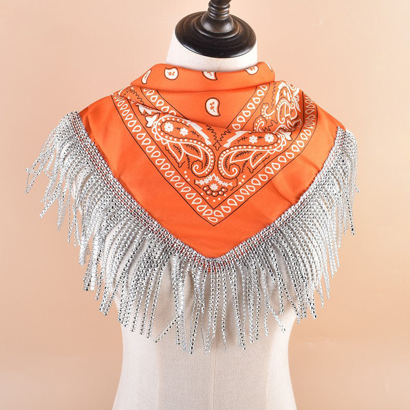 Pañuelo Cuadrado Británico Retro con Borlas y Rombos