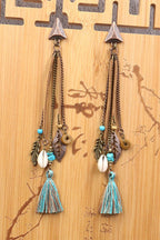 Pendientes Retro de Hoja y Concha con Borla Larga