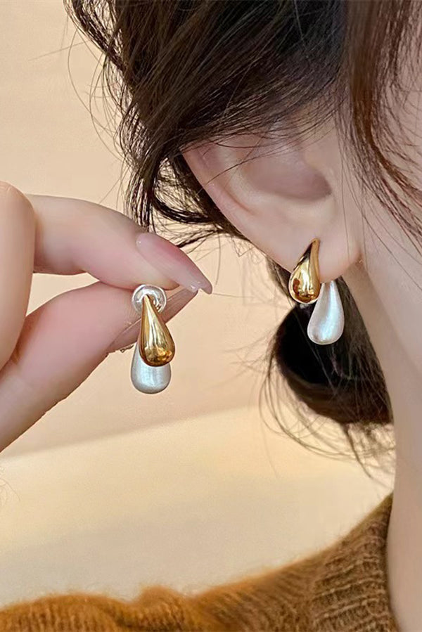 Pendientes de Botón en Forma de Lágrima Bicolor Estilo Francés