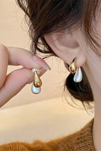 Pendientes de Botón en Forma de Lágrima Bicolor Estilo Francés