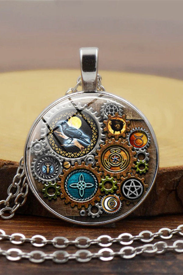 Collar Steampunk con Gema y Reloj Mecánico