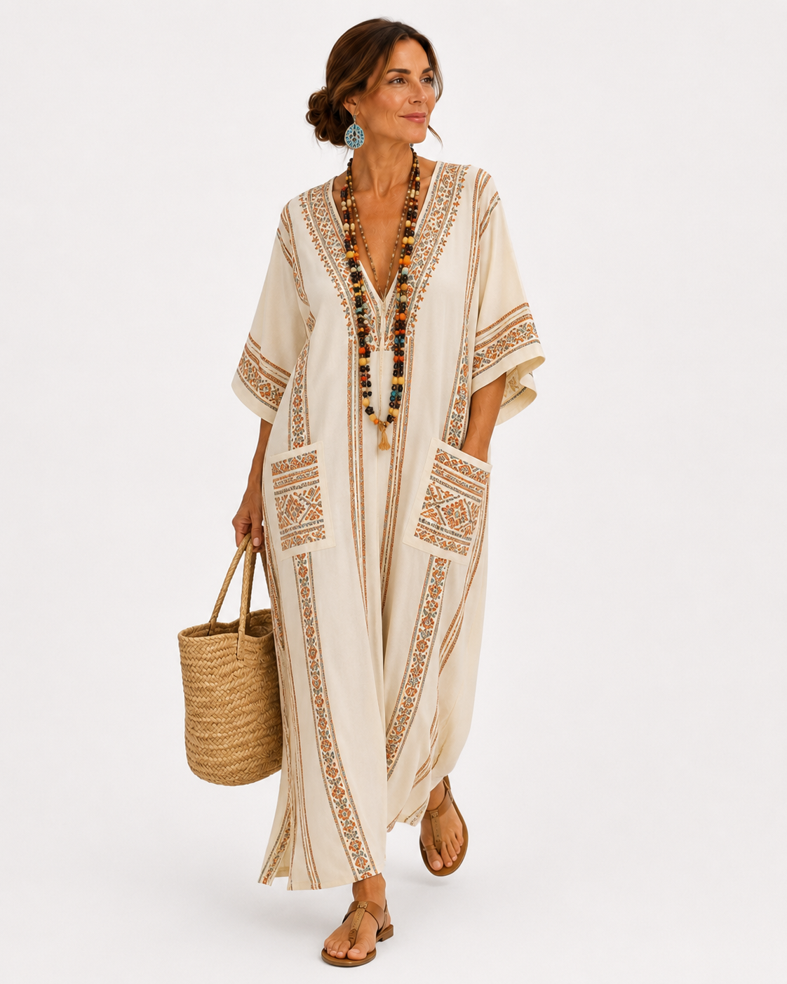 Caftán Dalia Beige Étnico - OSMARA Fashion