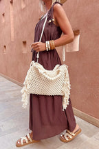 Bolso Tote Tejido Abierto con Borlas