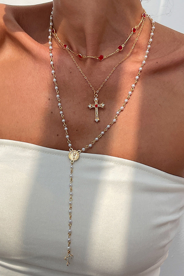 Collar de Varias Capas con Cadena de Cruz y Diamantes