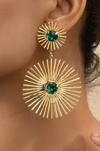 Pendientes de Metal con Línea de Brillantes Verde Esmeralda