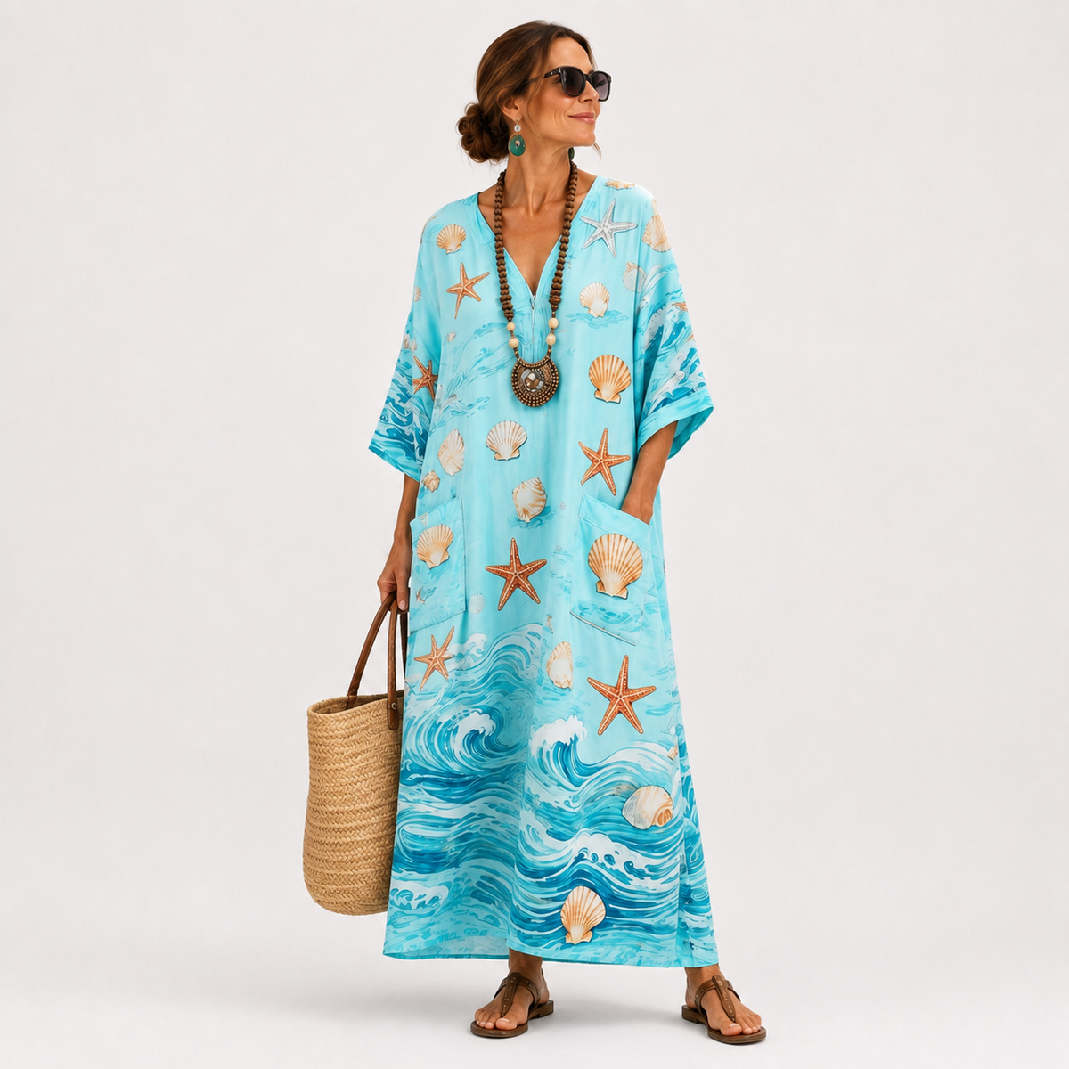 Caftán Lucía Turquesa Marino - OSMARA Fashion