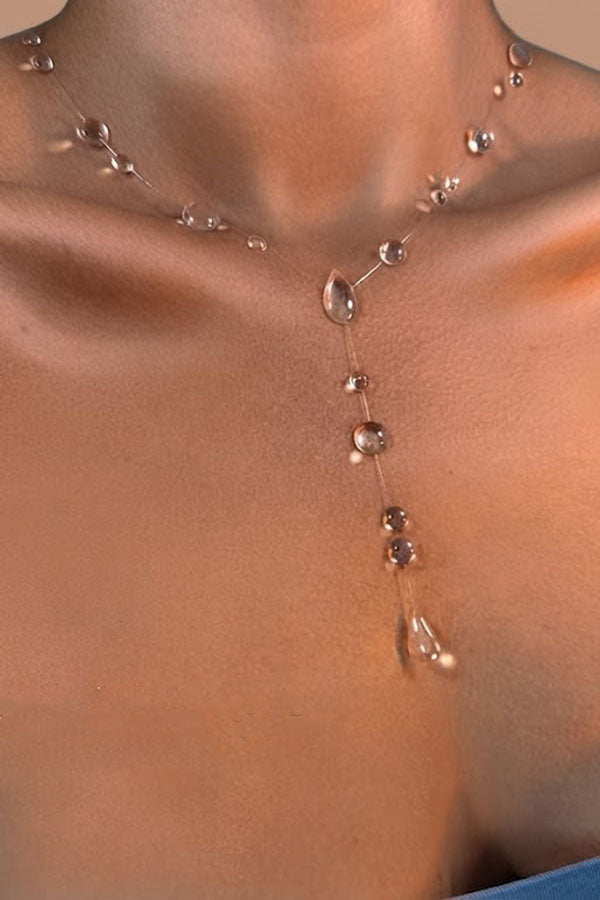 Collar Gargantilla de Cristal Transparente en Forma de Gota
