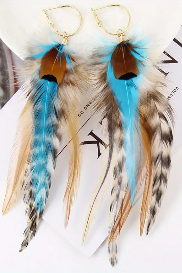 Pendientes Colgantes de Borlas de Plumas de Colores Boho Vintage