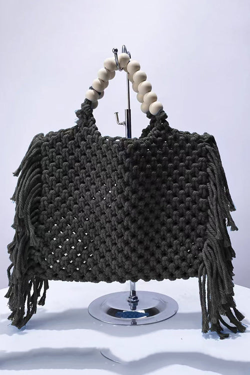 Bolso Tote Tejido Abierto con Borlas