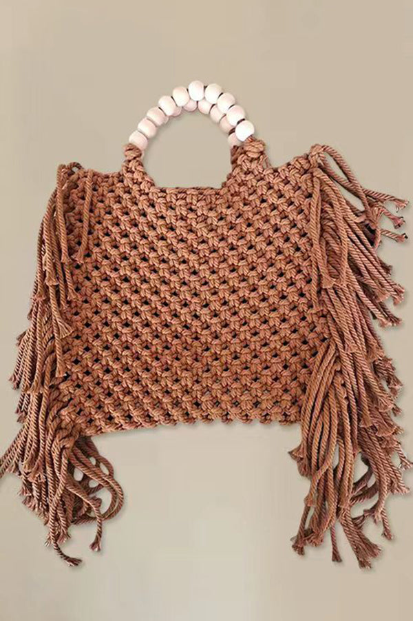 Bolso Tote Tejido Abierto con Borlas