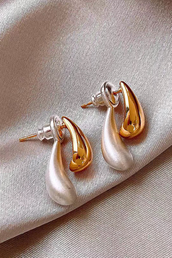 Pendientes de Botón en Forma de Lágrima Bicolor Estilo Francés
