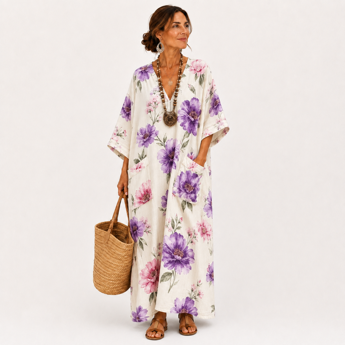 Caftán Inés Blanco Floral - OSMARA Fashion