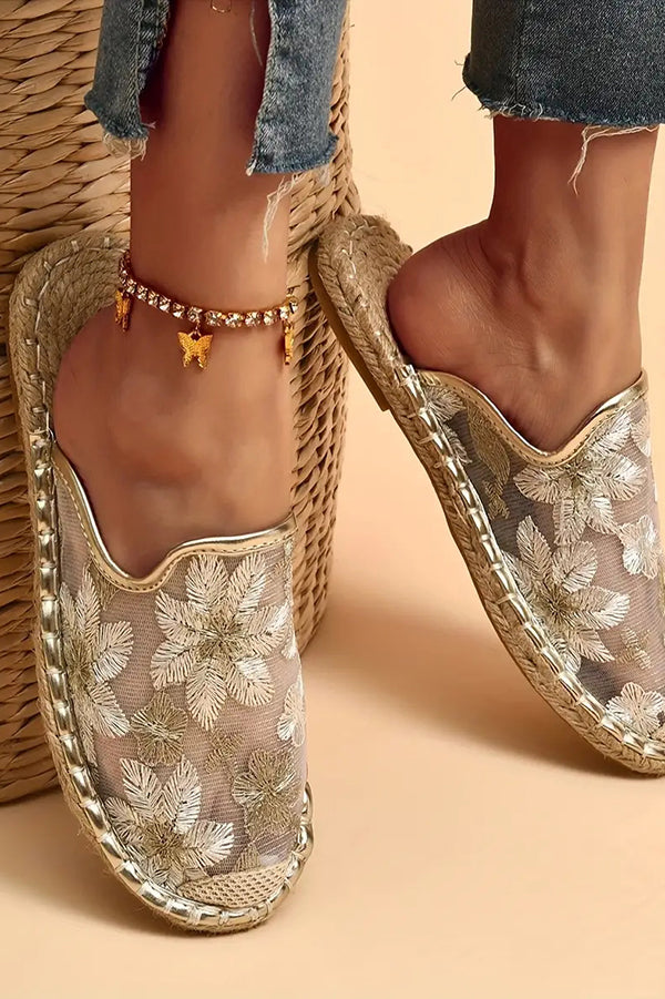 Medias Zapatillas Planas Tejidas de Lino de Puntera Redonda