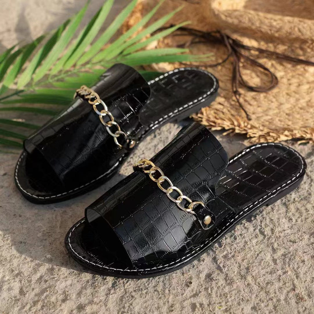 Sandalias Planas de Playa con Detalles de Cadena